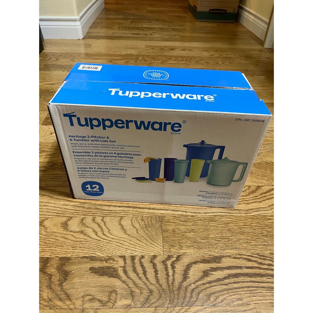 Tupperware Heritage Pitcher Set 2qt & 1.5qt W/ Tumblers 12 piece